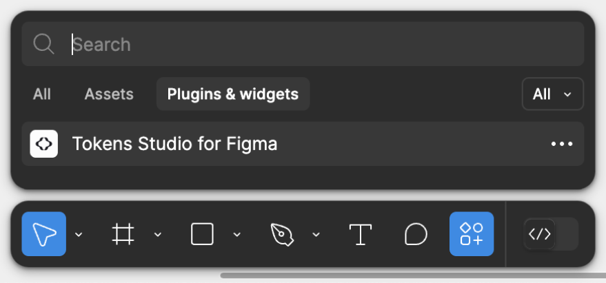 Skjermbilde av Figma som vise hvor du finner plugins